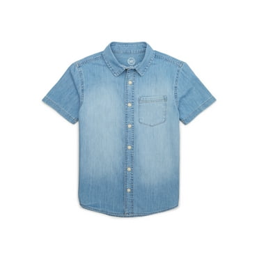 Wonder Nation Boys Button Up Shirt with Short Sleeves, Sizes 4/5-18 & Husky