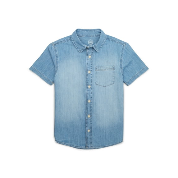 Wonder Nation Boys Cotton Shirt with Short Sleeves, Sizes 4/5-18 & Husky