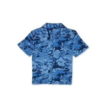 Wonder Nation Boys Short Sleeve Camp Collar Button-Up Shirt, Sizes 4-12