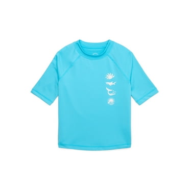 Wonder Nation Boys Short Sleeve Graphic Swim Rash Guard with UPF50+, Sizes 4-18 & Husky