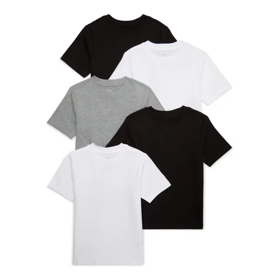 Wonder Nation Boys Kid Tough Tee with Short Sleeves, 5-Pack, Sizes 4-18 & Husky