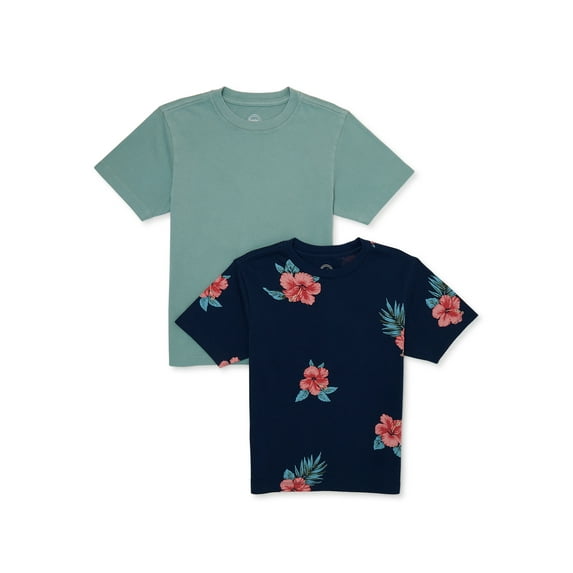 Wonder Nation Boys Short Sleeve Printed and Solid T-Shirt, 2-Pack, Sizes 4-18