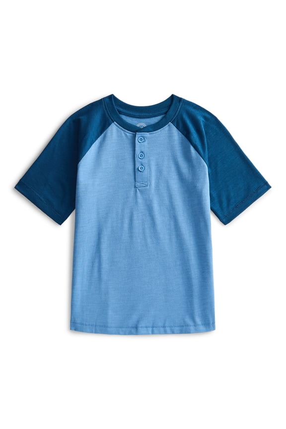 Boys Raglan Henley T-Shirt with Short Sleeves, Sizes 4–18 & Husky