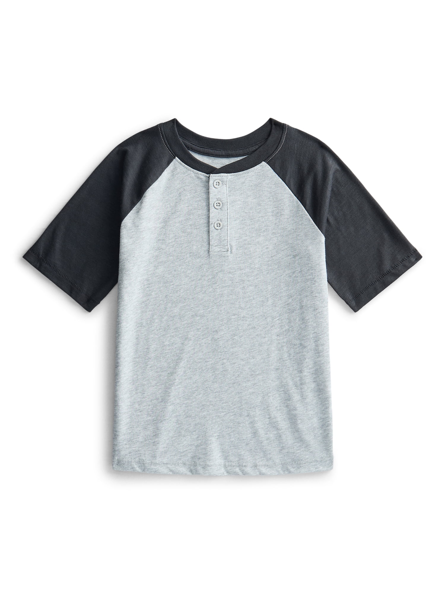 Wonder Nation Boys Raglan Henley T-Shirt with Short Sleeves, Sizes 4–18 & Husky