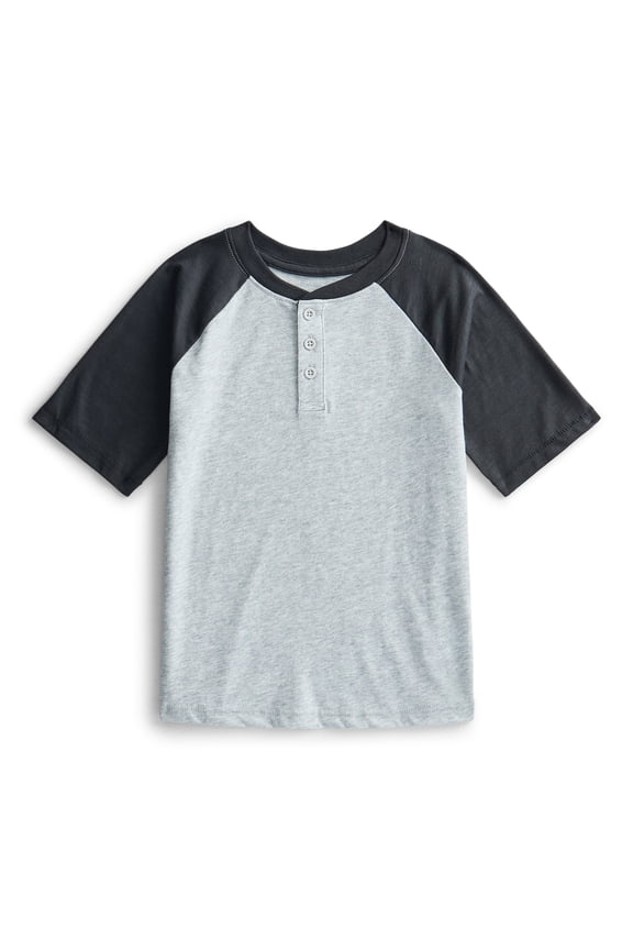 Boys Raglan Henley T-Shirt with Short Sleeves, Sizes 4–18 & Husky