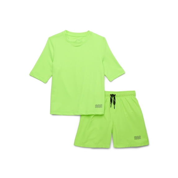 Wonder Nation Boys Short Sleeve Rashguard and Swim Trunks Set, 2-Piece, Sizes 4-18 & Husky