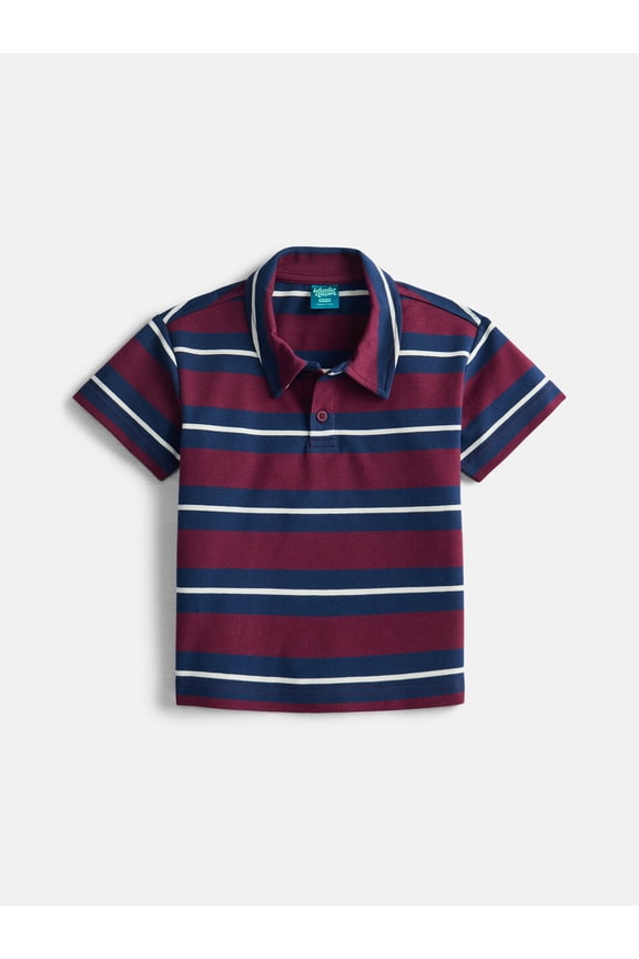 Boys' Stripe Pique Knit Polo Shirt with Short Sleeves, Sizes 4-18