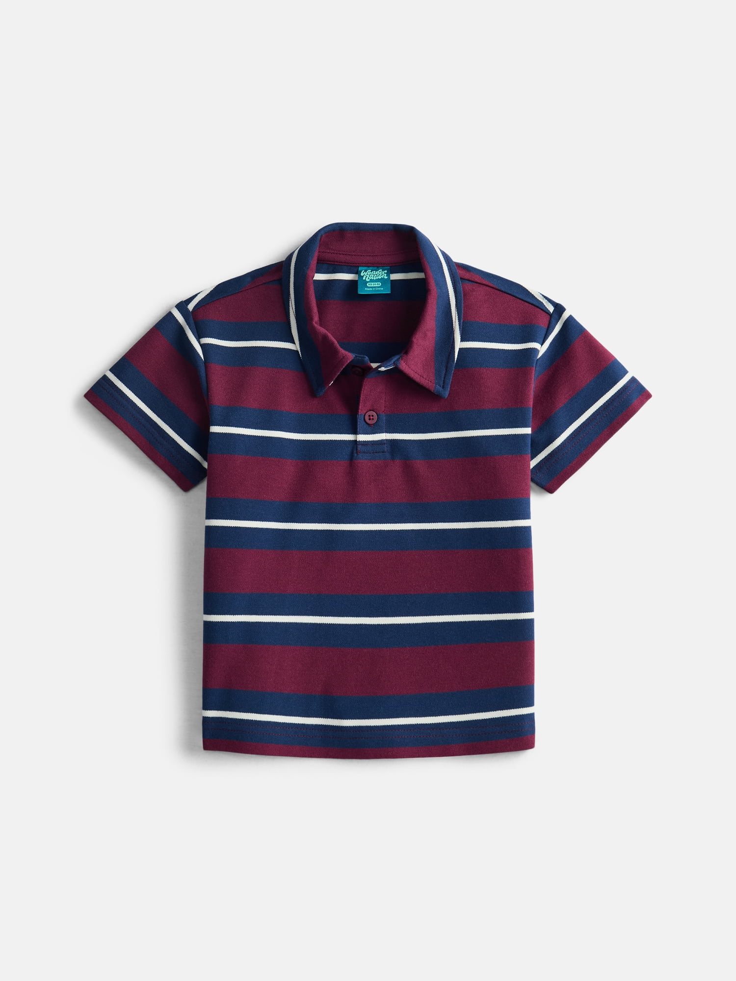 Wonder Nation Boys' Stripe Pique Knit Polo Shirt with Short Sleeves, Sizes 4-18 & Husky