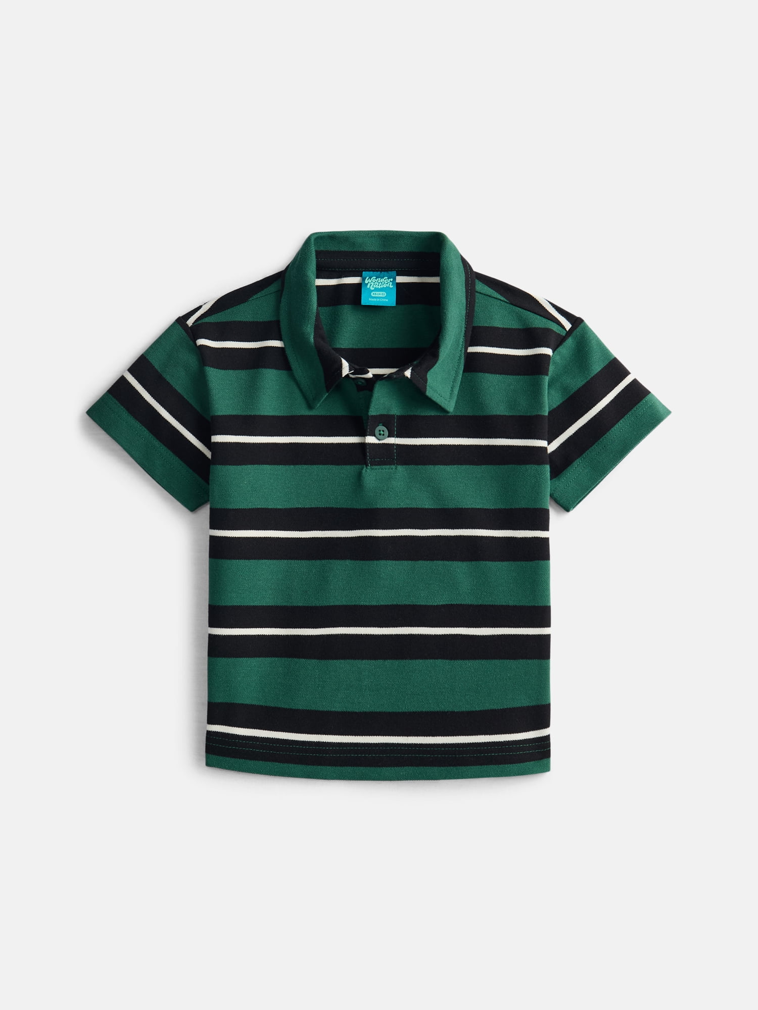 Wonder Nation Boys' Stripe Pique Knit Polo Shirt with Short Sleeves, Sizes 4-18 & Husky