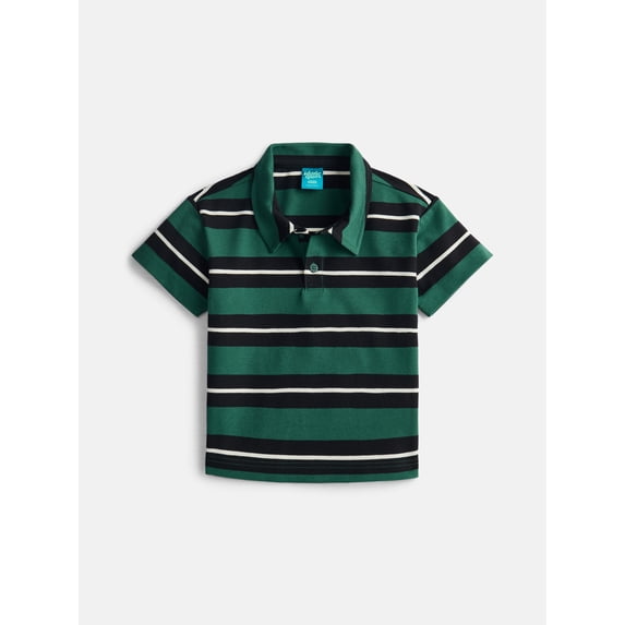 Wonder Nation Boys' Stripe Pique Knit Polo Shirt with Short Sleeves, Sizes 4-18 & Husky