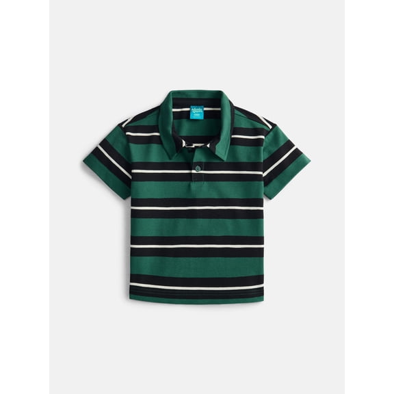 Wonder Nation Boys' Stripe Pique Knit Polo Shirt with Short Sleeves, Sizes 4-18 & Husky