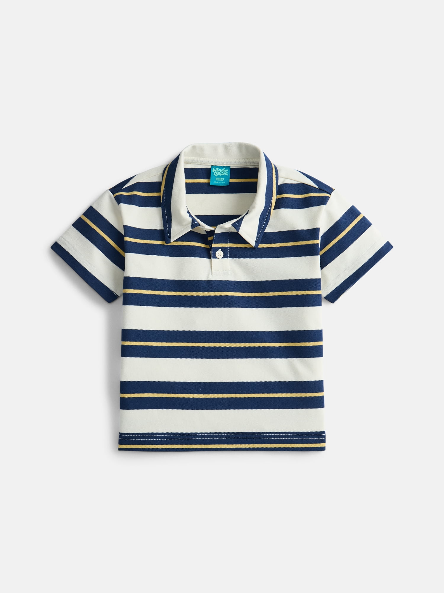 Wonder Nation Boys' Stripe Pique Knit Polo Shirt with Short Sleeves, Sizes 4-18 & Husky
