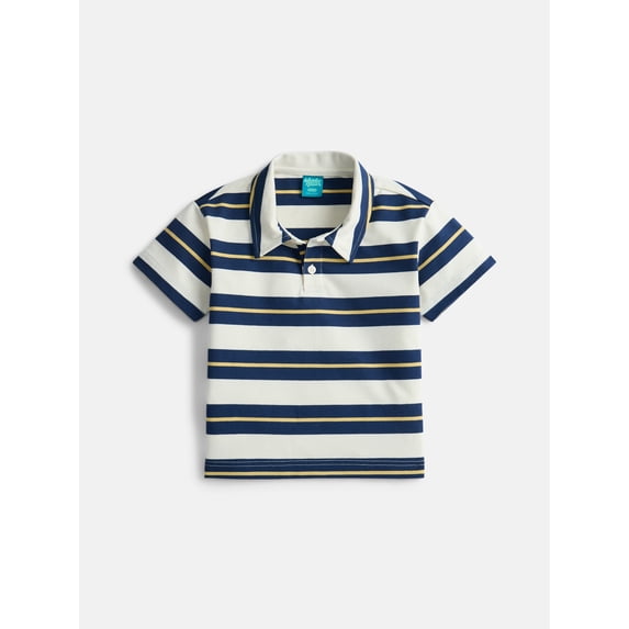 Wonder Nation Boys' Stripe Pique Knit Polo Shirt with Short Sleeves, Sizes 4-18 & Husky