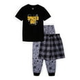 thumbnail image 1 of Wonder Nation Boys Short Sleeve Tee and Pants Pajama Set, 3-Piece, Sizes 4-18 & Husky, 1 of 4