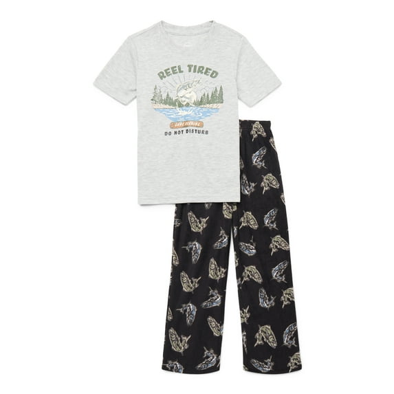 Wonder Nation Boys Short Sleeve Top and Pants, 2-Piece Sleep Set, Sizes 4-18 Plus Husky