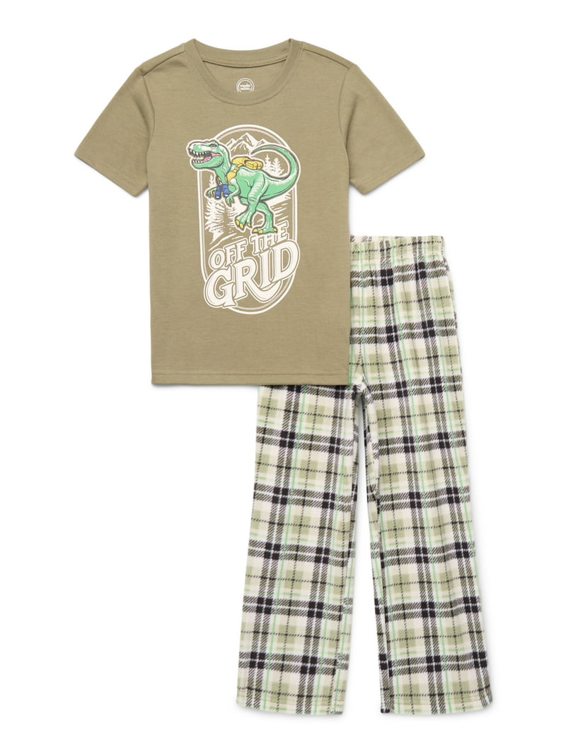 Wonder Nation Boys Short Sleeve Top and Pants, 2-Piece Sleep Set