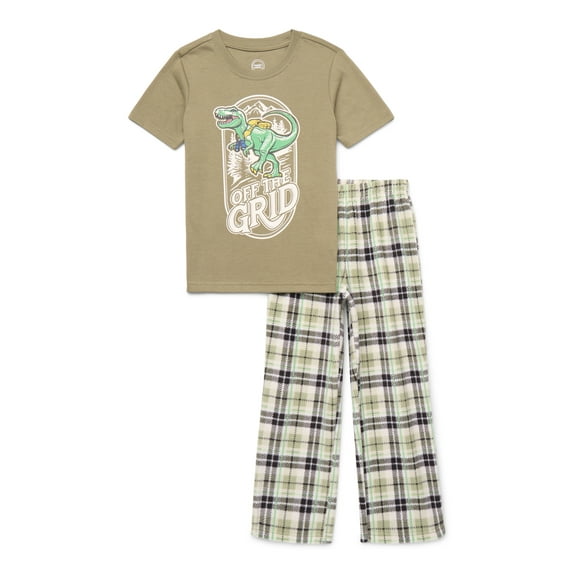 Wonder Nation Boys Short Sleeve Top and Pants, 2-Piece Sleep Set, Sizes 4-18 Plus Husky