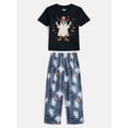 thumbnail image 1 of Wonder Nation Boys Short Sleeve Graphic Tee and Wide Leg Pants Sleep Set, 2-Piece, Sizes 4-18, 1 of 3