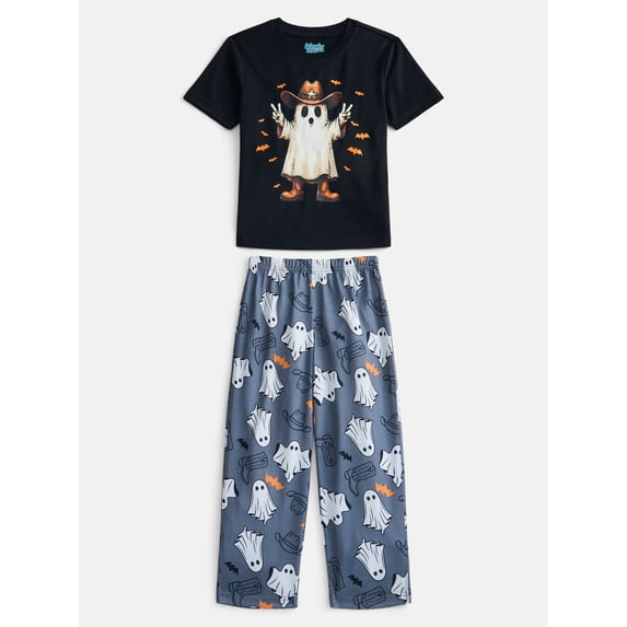 Wonder Nation Boys Short Sleeve Graphic Tee and Wide Leg Pants Sleep Set, 2-Piece, Sizes 4-18