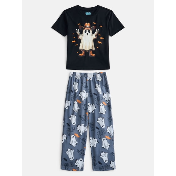 Wonder Nation Boys Short Sleeve Graphic Tee and Wide Leg Pants Sleep Set, 2-Piece, Sizes 4-18