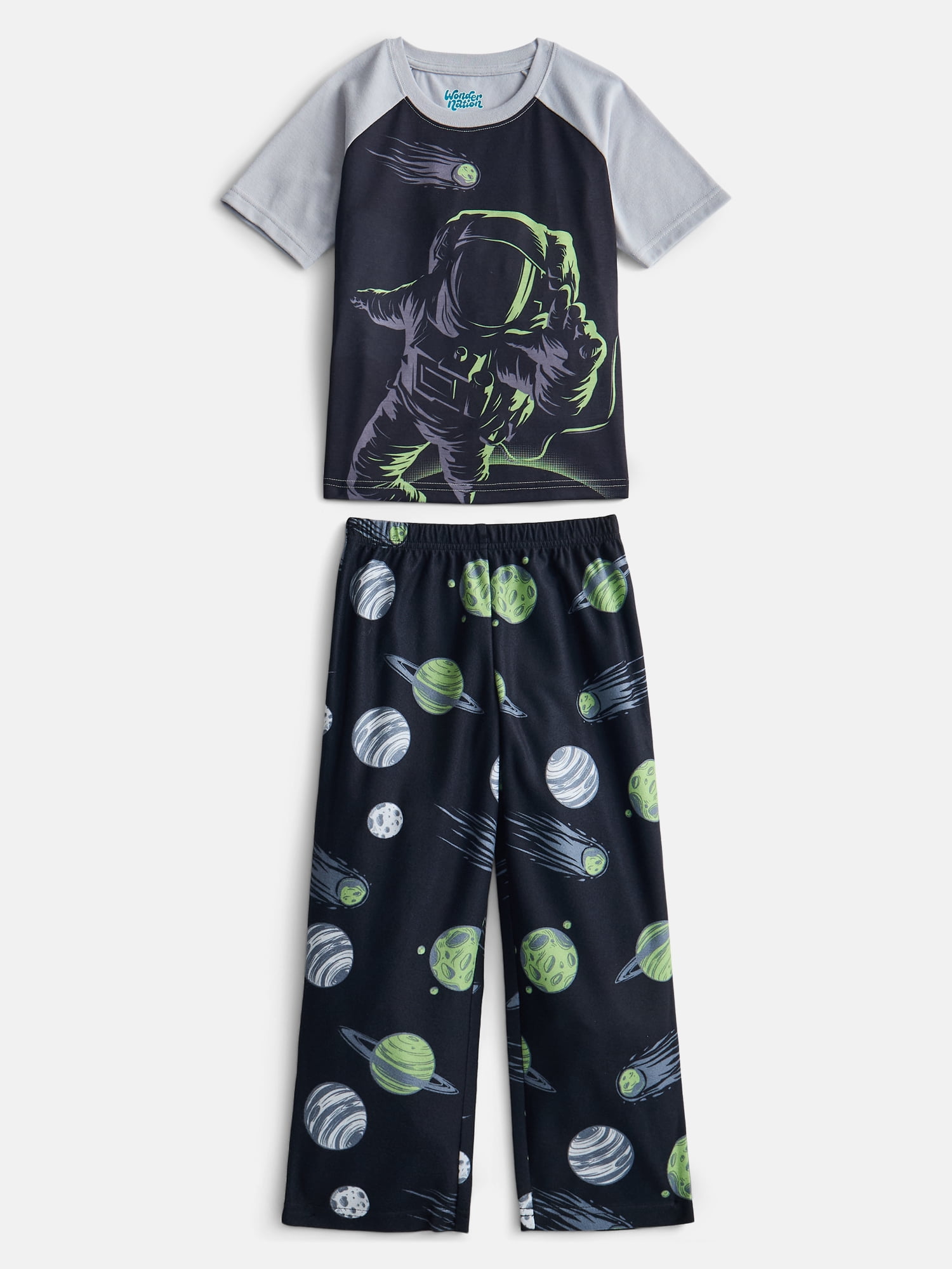 Wonder Nation Boys Short Sleeve Graphic Tee and Wide Leg Pants Sleep Set, 2-Piece, Sizes 4-18