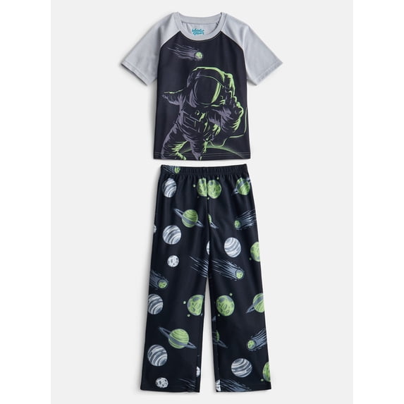Wonder Nation Boys Short Sleeve Graphic Tee and Wide Leg Pants Sleep Set, 2-Piece, Sizes 4-18