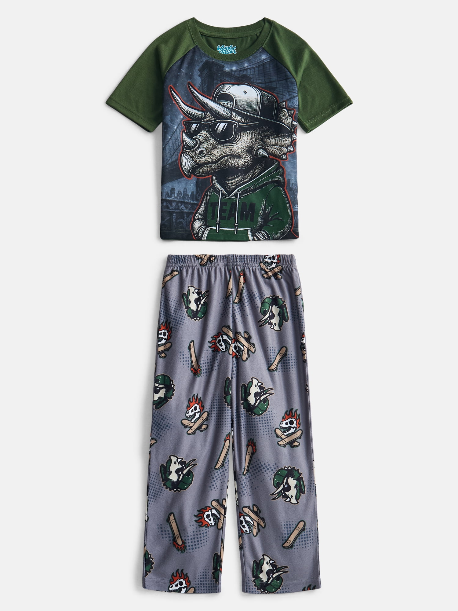 Wonder Nation Boys Short Sleeve Graphic Tee and Wide Leg Pants Sleep Set, 2-Piece, Sizes 4-18