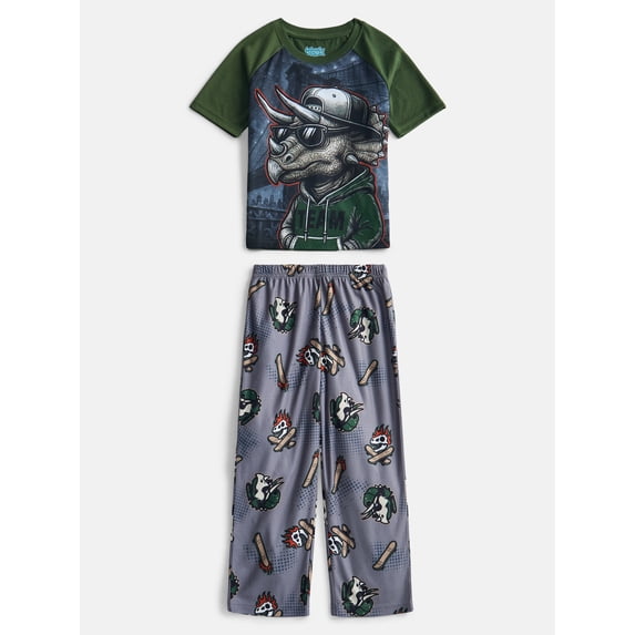 Wonder Nation Boys Short Sleeve Graphic Tee and Wide Leg Pants Sleep Set, 2-Piece, Sizes 4-18