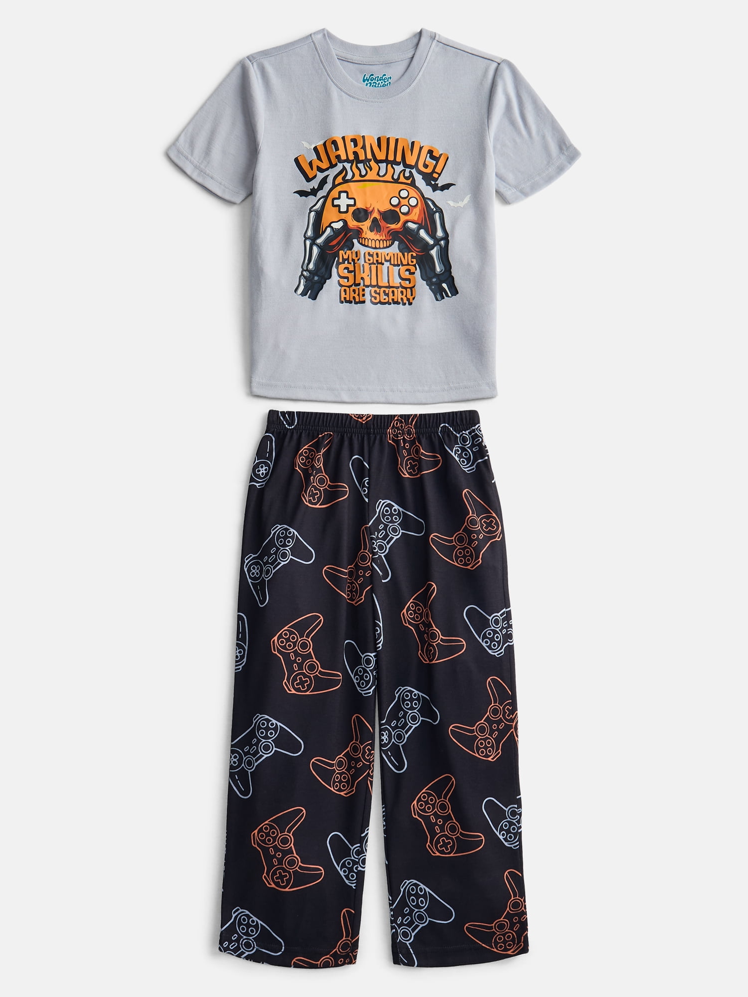 Wonder Nation Boys Short Sleeve Graphic Tee and Wide Leg Pants Sleep Set, 2-Piece, Sizes 4-18