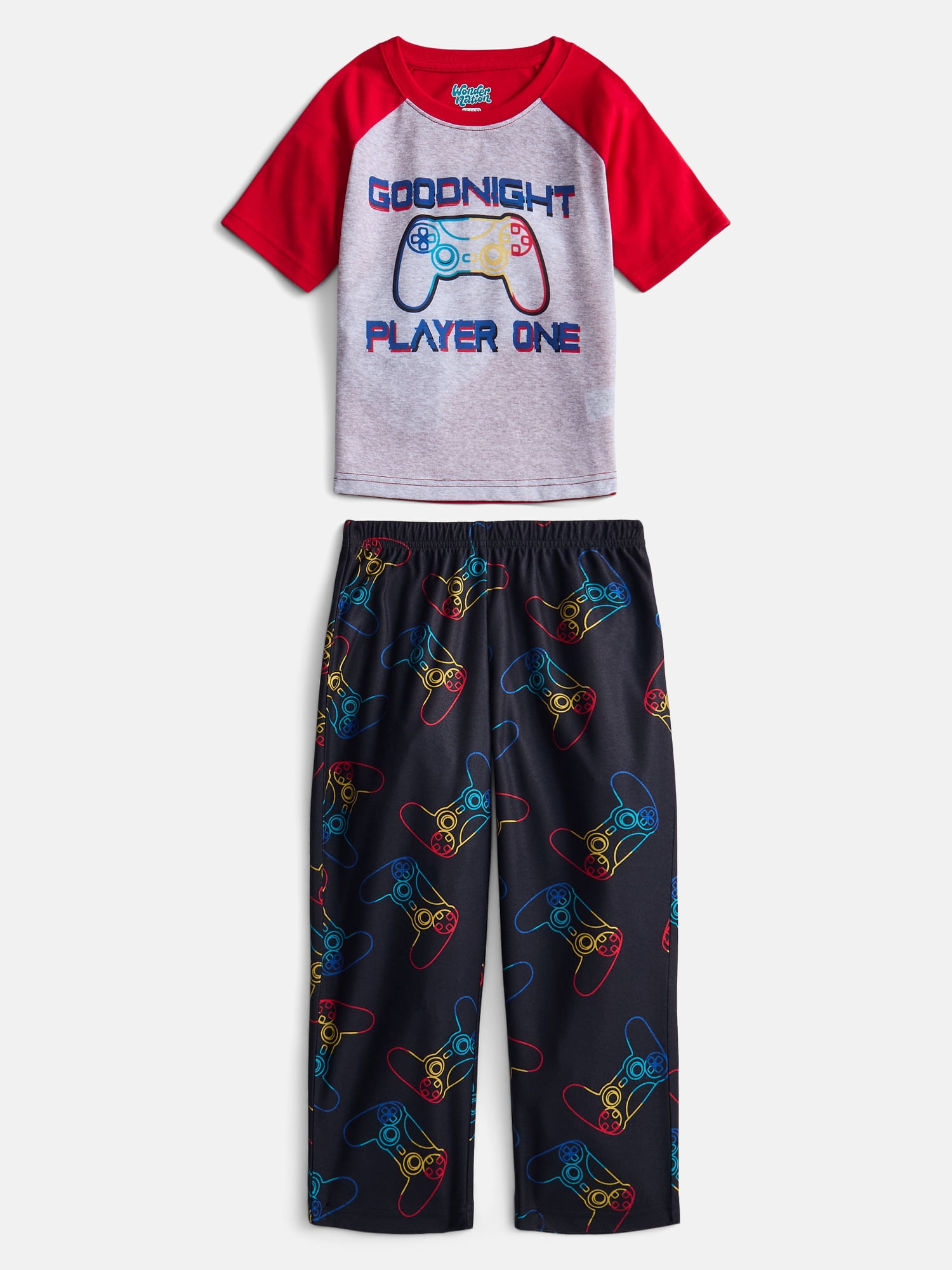 Wonder Nation Boys Short Sleeve Graphic Tee and Wide Leg Pants Sleep Set, 2-Piece, Sizes 4-18