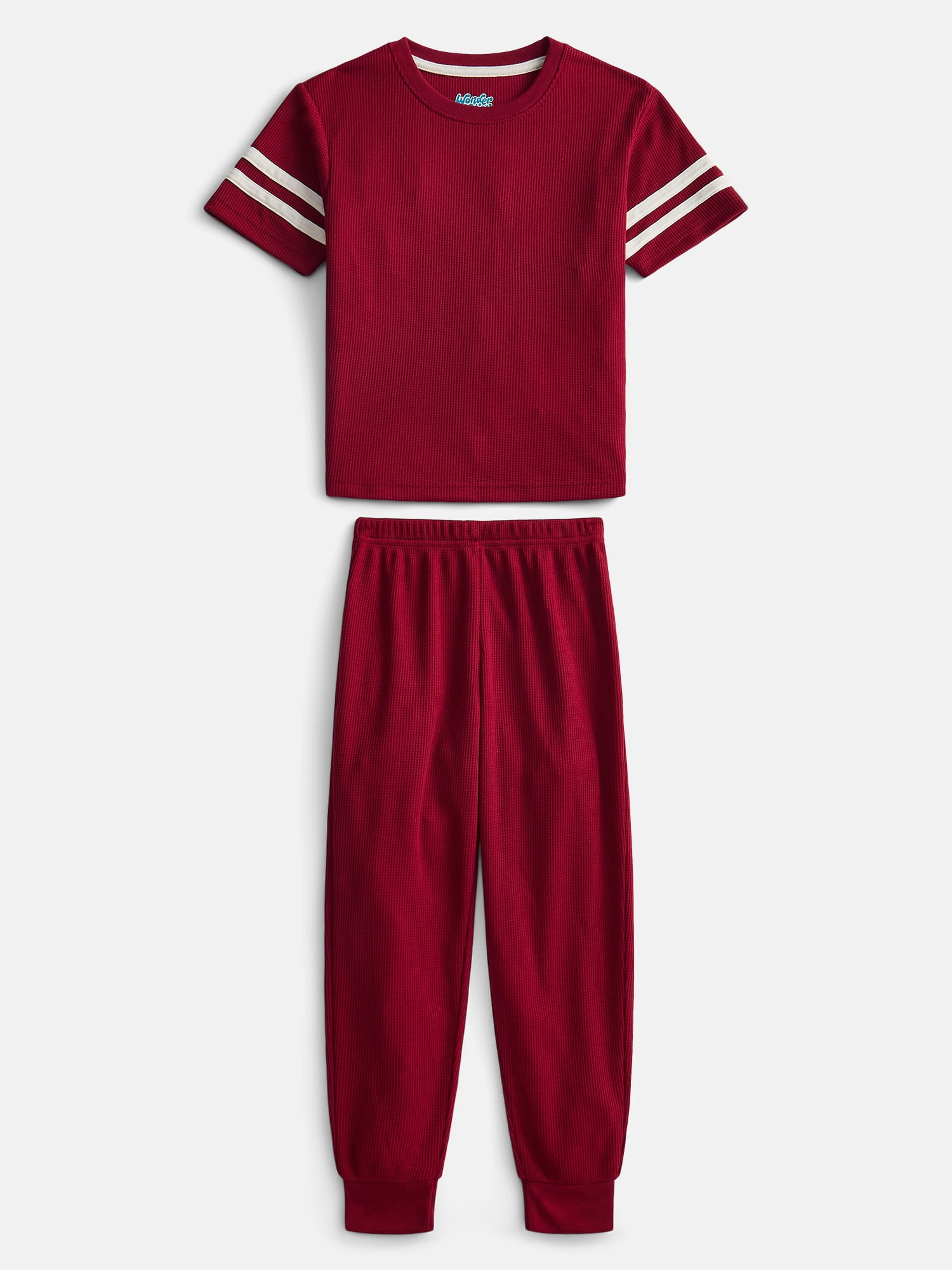 Wonder Nation Boys Waffle Knit Short Sleeve Top and Pants Pajama Set, 2 Piece, Sizes 4-18