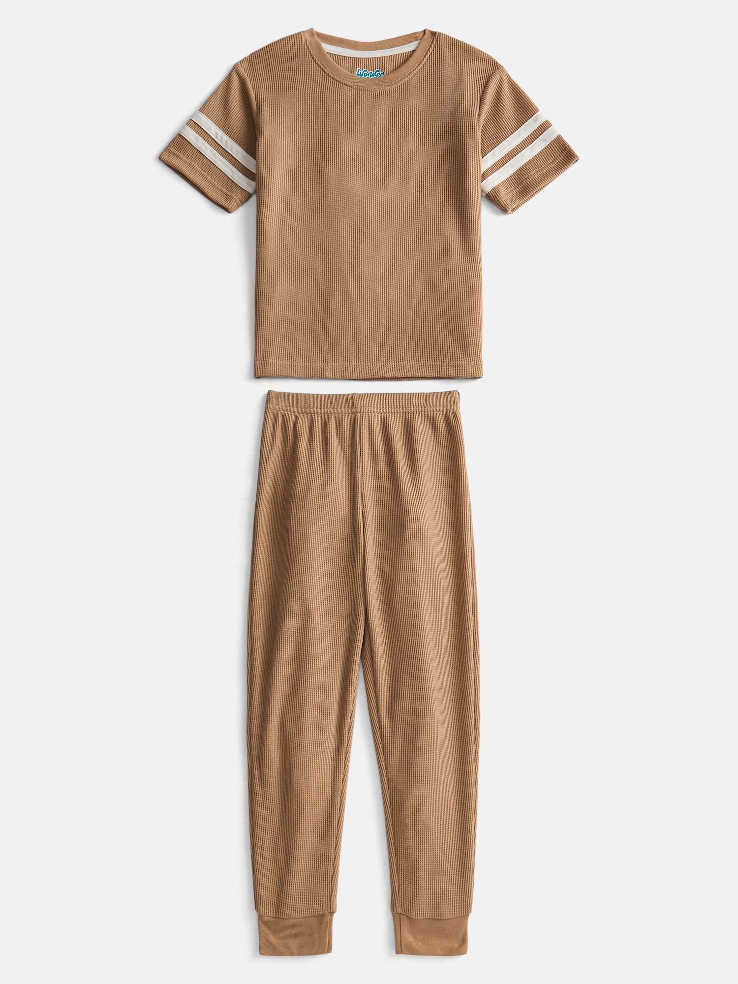 Wonder Nation Boys Waffle Knit Short Sleeve Top and Pants Pajama Set, 2 Piece, Sizes 4-18