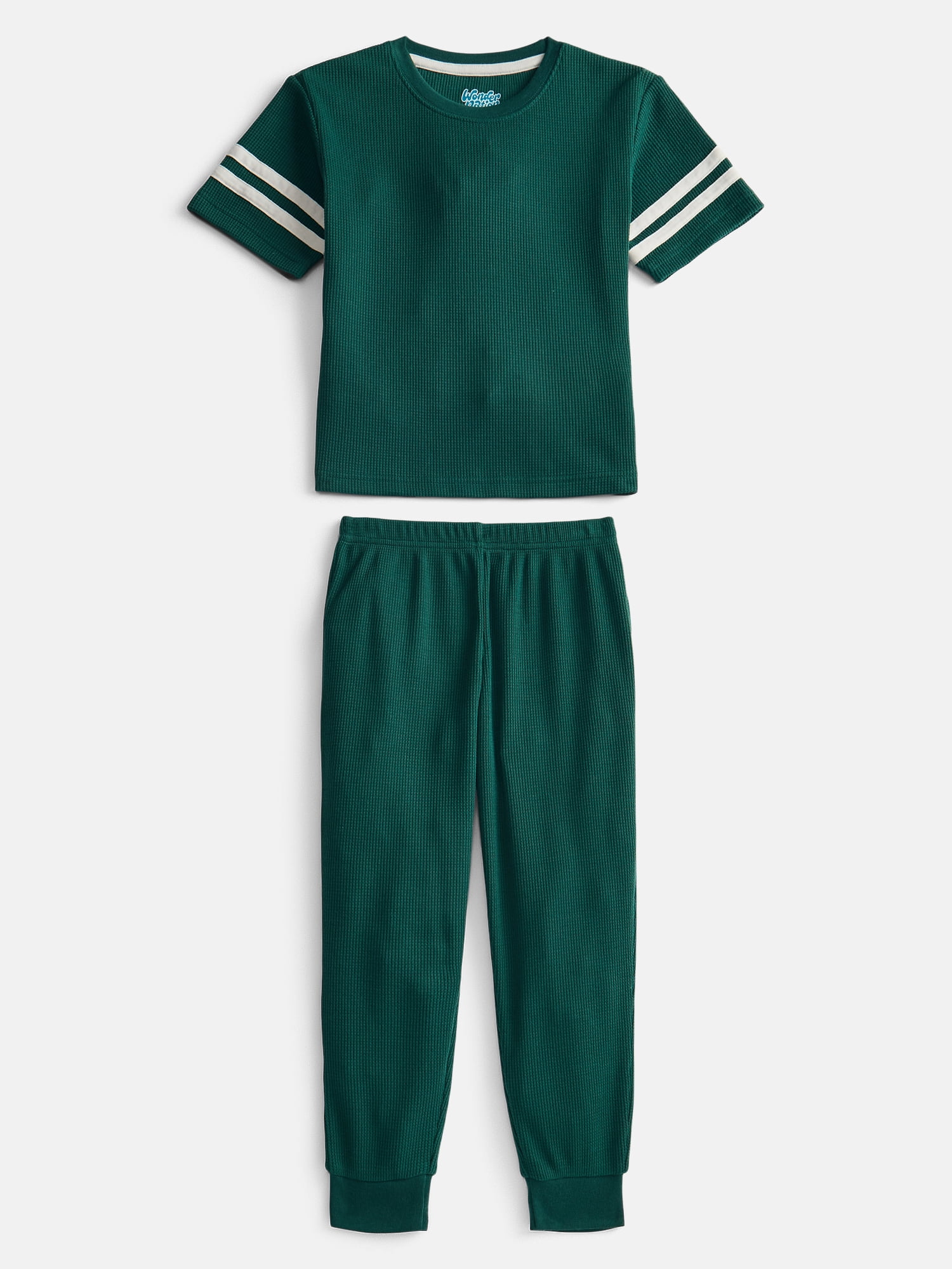 Wonder Nation Boys Waffle Knit Short Sleeve Top and Pants Pajama Set, 2 Piece, Sizes 4-18