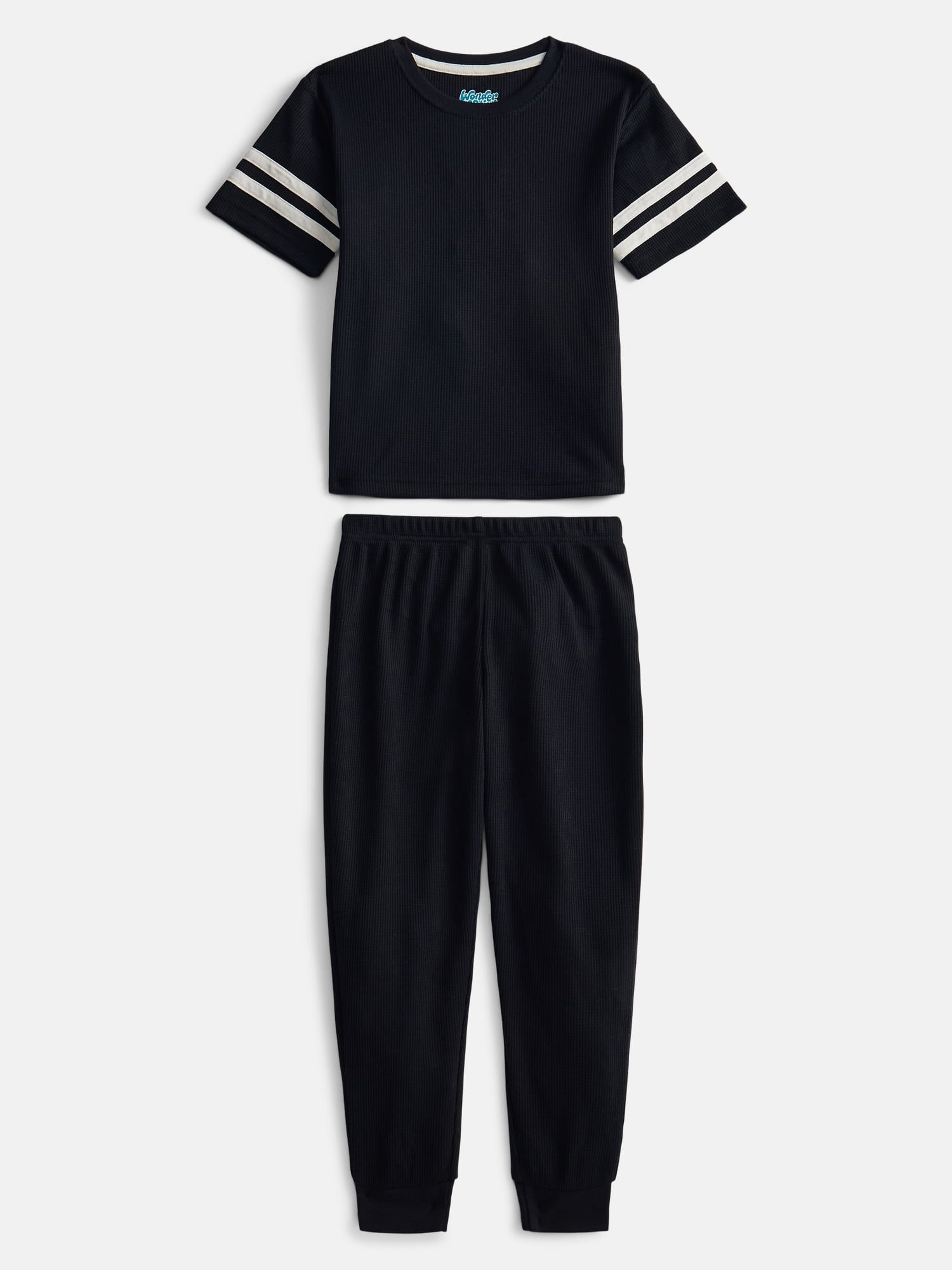 Wonder Nation Boys Waffle Knit Short Sleeve Top and Pants Pajama Set, 2 Piece, Sizes 4-18
