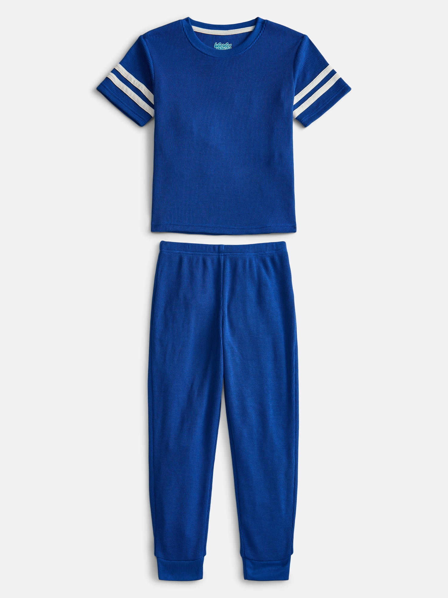 Wonder Nation Boys Waffle Knit Short Sleeve Top and Pants Pajama Set, 2 Piece, Sizes 4-18