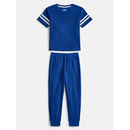 Wonder Nation Boys Waffle Knit Short Sleeve Top and Pants Pajama Set, 2 Piece, Sizes 4-18