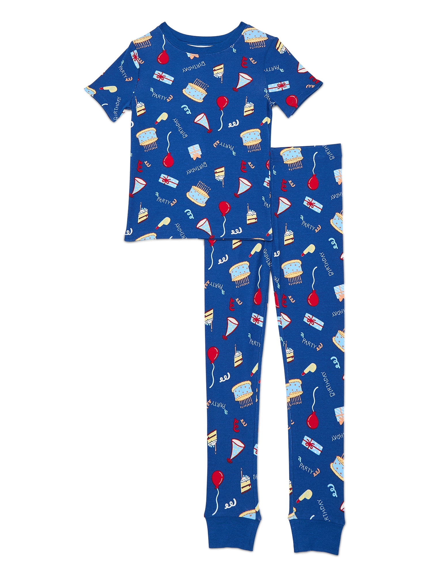Wonder Nation Boys' Cotton Short Sleeve Top and Pants Tight Fit Pajamas Set, 2-Piece, Sizes 4-10