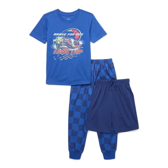 Wonder Nation Boys 3-Piece Sleep Set, Graphic Tee, Pants and Shorts, Mellow Blue, Sizes 4-16 & Husky