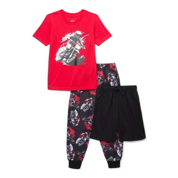 Wonder Nation Boys Graphic Tee Pants and Shorts Sleep Set, 3-Piece, Sizes 4-16 & Husky