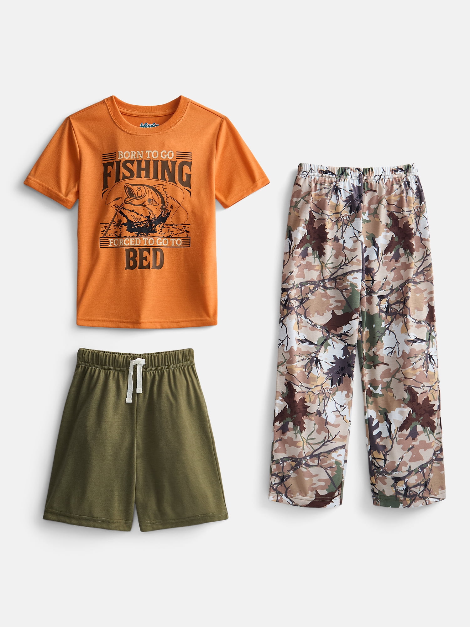 Wonder Nation Boys Short Sleeve Top, Shorts and Pants Transitional Sleep Set, 3-Piece, Sizes 4-18