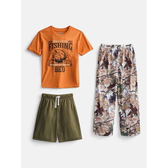 Wonder Nation Boys Short Sleeve Top, Shorts and Pants Transitional Sleep Set, 3-Piece, Sizes 4-18