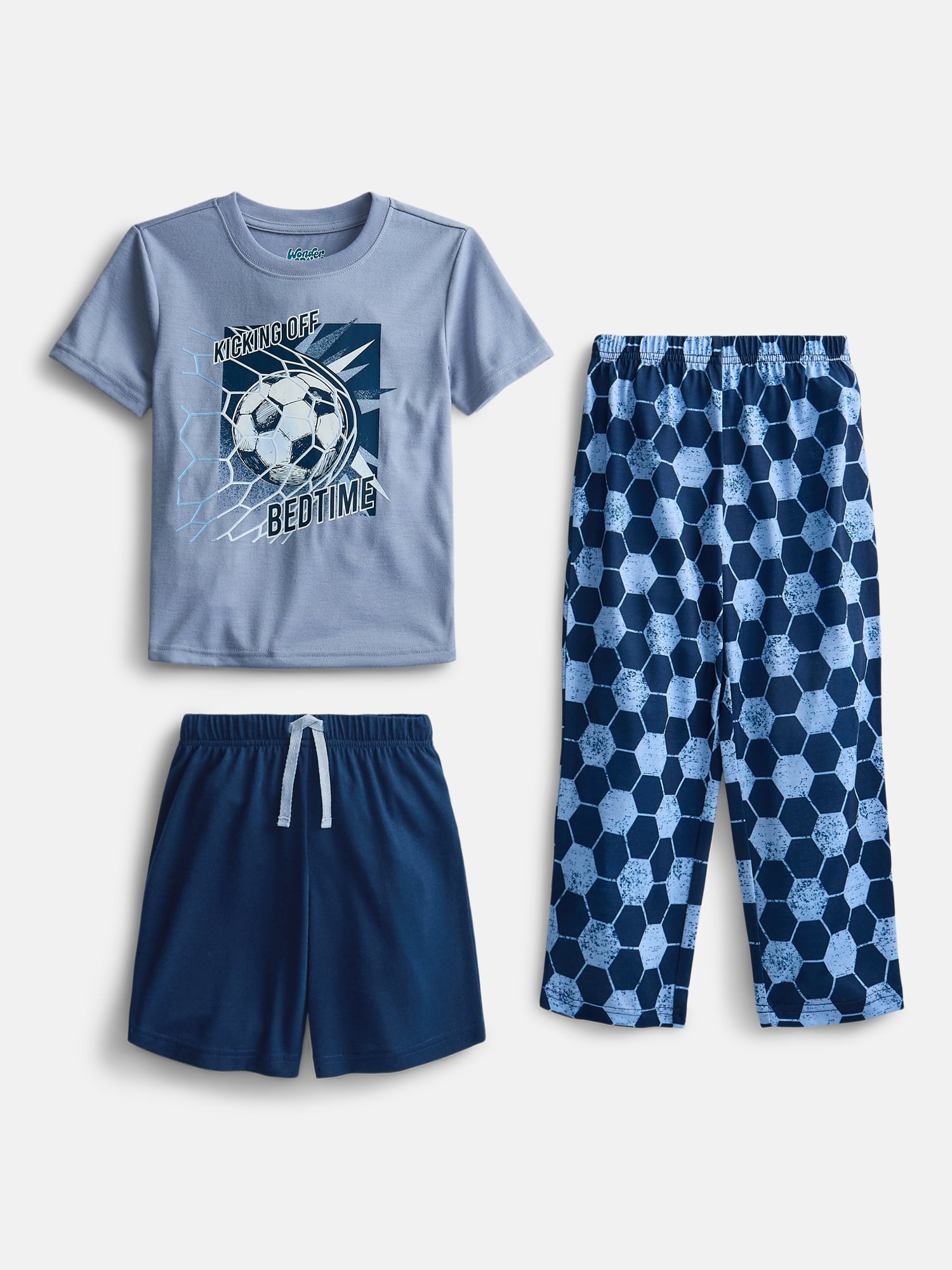 Wonder Nation Boys Short Sleeve Top, Shorts and Pants Transitional Sleep Set, 3-Piece, Sizes 4-18
