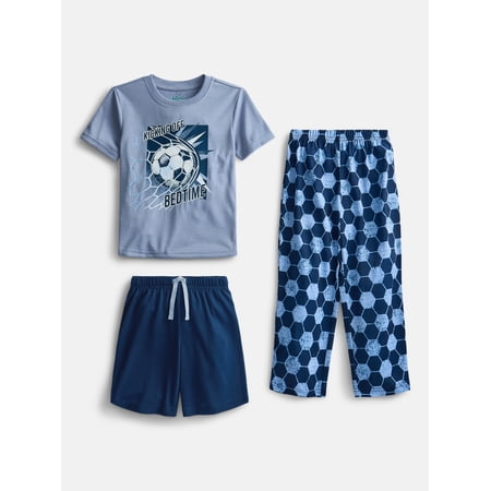 Wonder Nation Boys Short Sleeve Top, Shorts and Pants Transitional Sleep Set, 3-Piece, Sizes 4-18