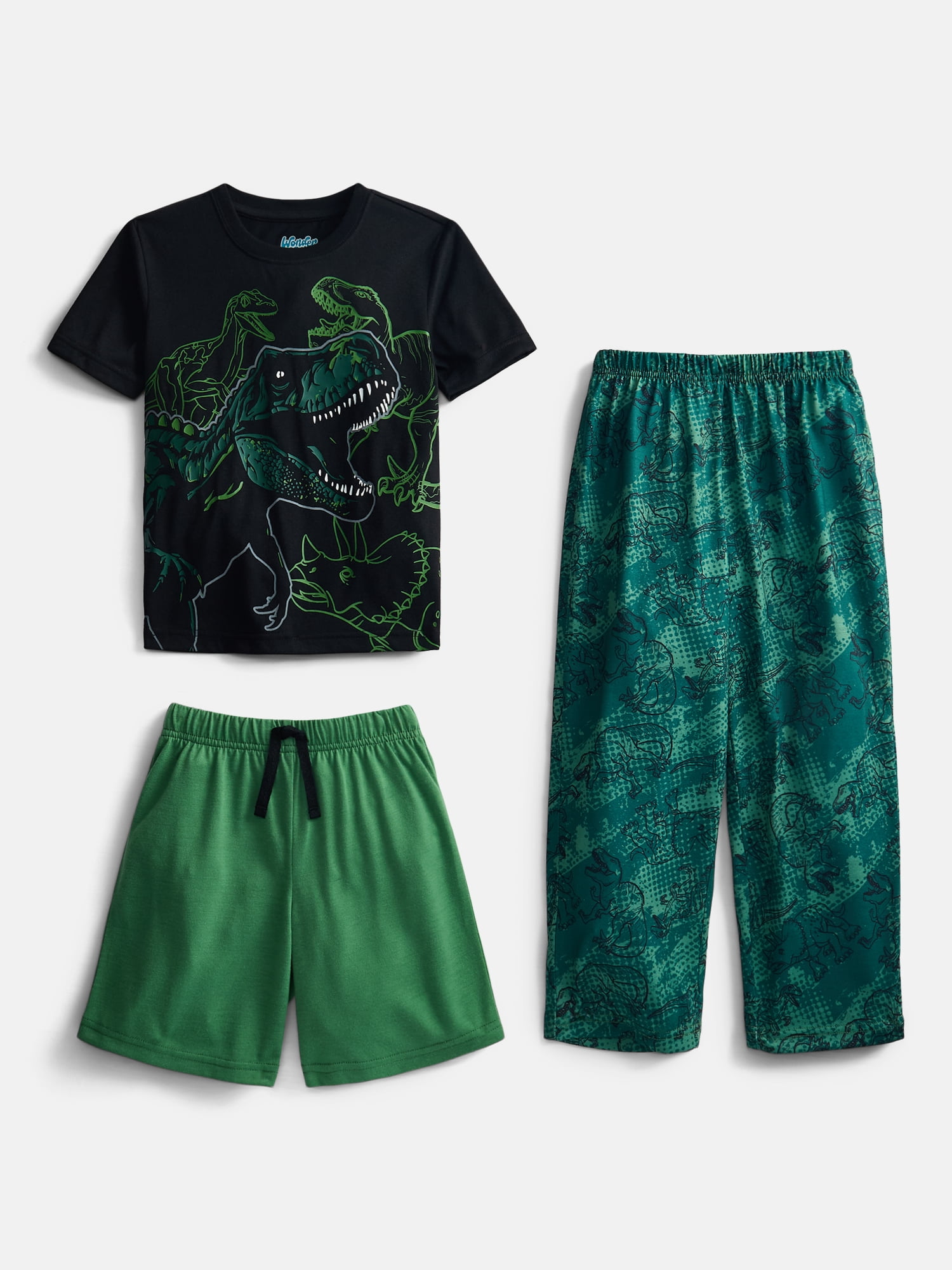 Wonder Nation Boys Short Sleeve Top, Shorts and Pants Transitional Sleep Set, 3-Piece, Sizes 4-18