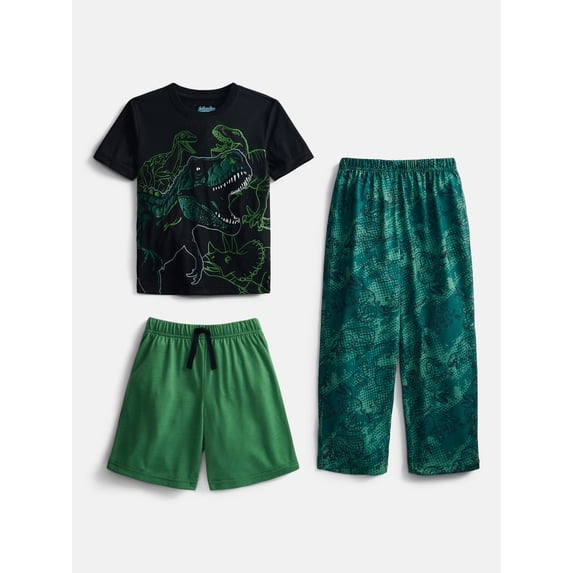 Wonder Nation Boys Short Sleeve Top, Shorts and Pants Transitional Sleep Set, 3-Piece, Sizes 4-18