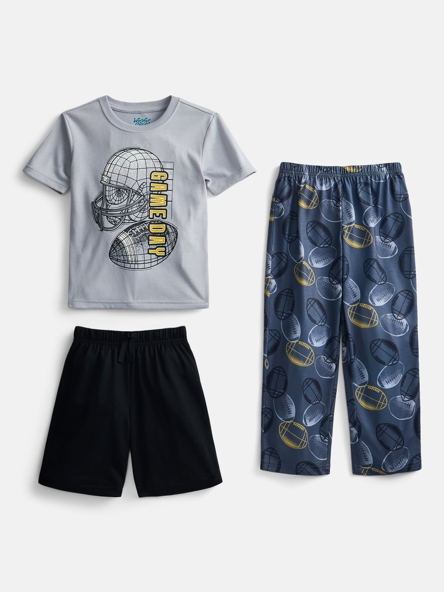 Wonder Nation Boys Short Sleeve Top, Shorts and Pants Transitional Sleep Set, 3-Piece, Sizes 4-18