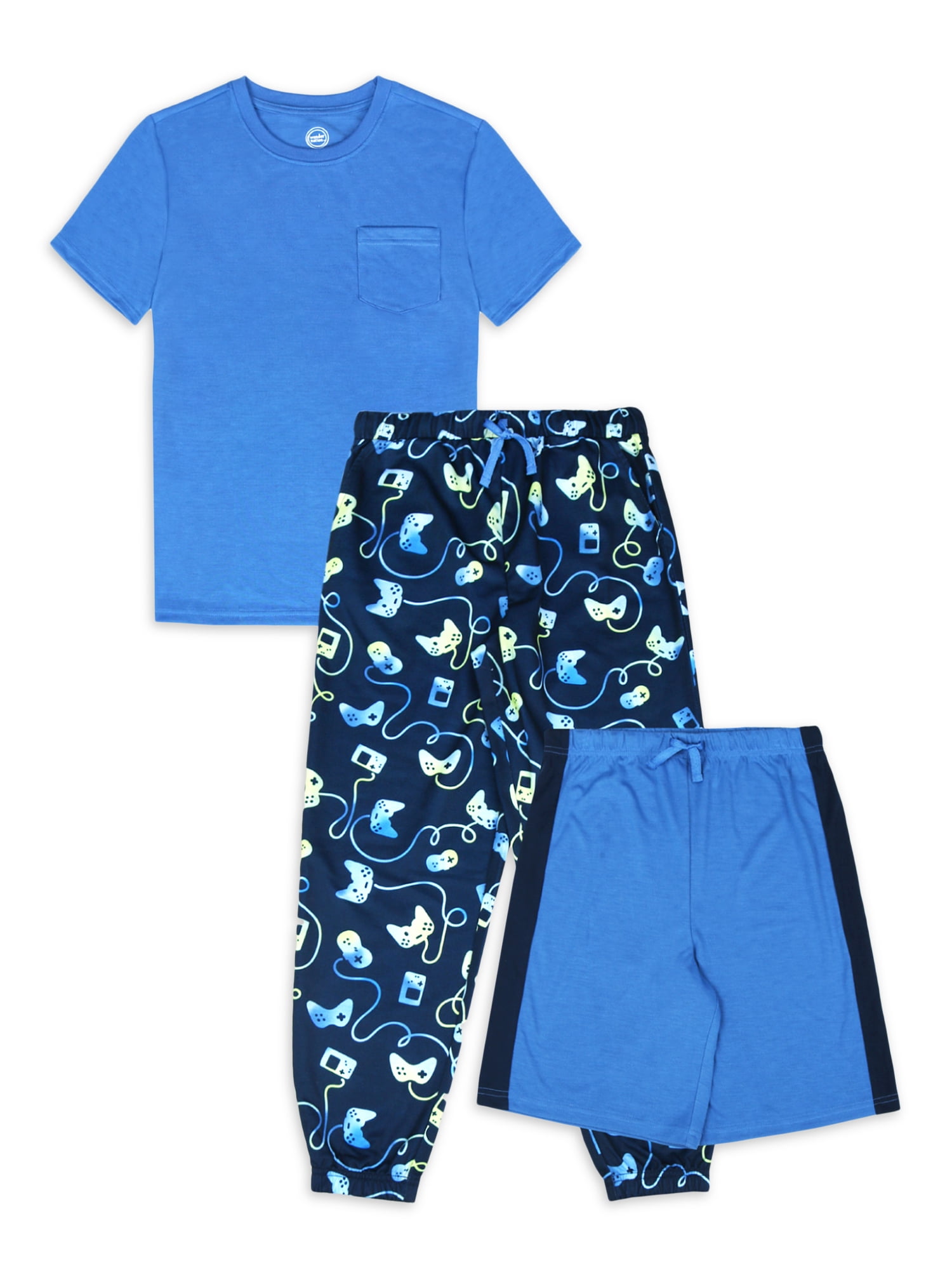 Wonder Nation Boys Short Sleeve Top Shorts and Jogger Pants 3 Piece Sleep Pajama Set Sizes 4 16 Husky Walmart