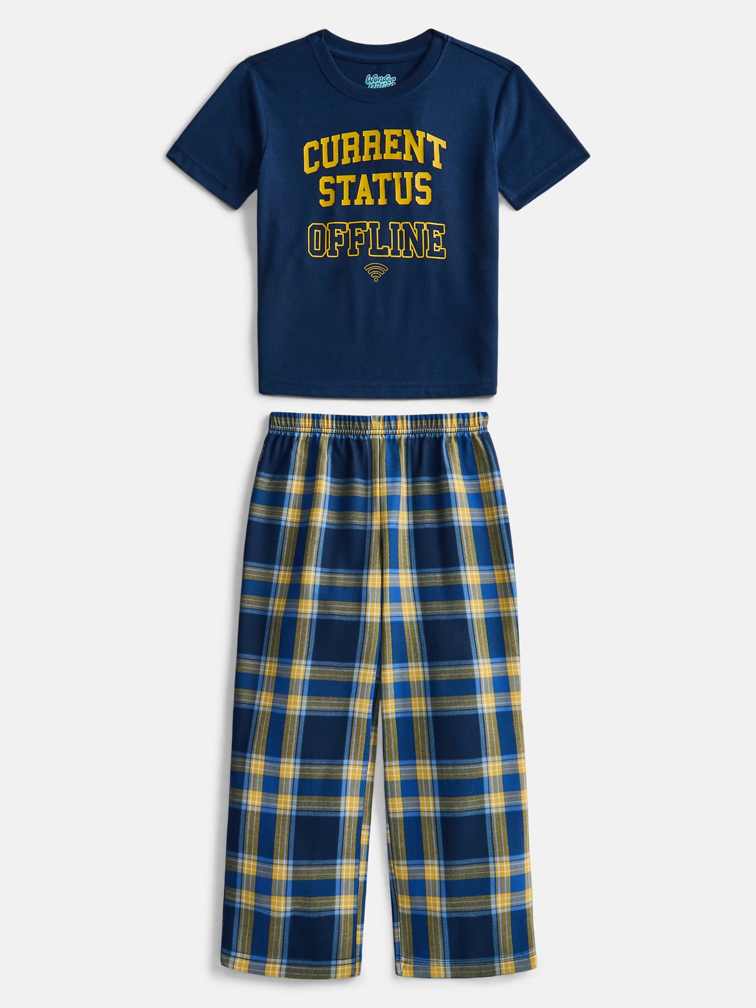 Wonder Nation Boys Short Sleeve Graphic Tee and Woven Wide Leg Pants Sleep Set, 2-Piece, Sizes 4-18