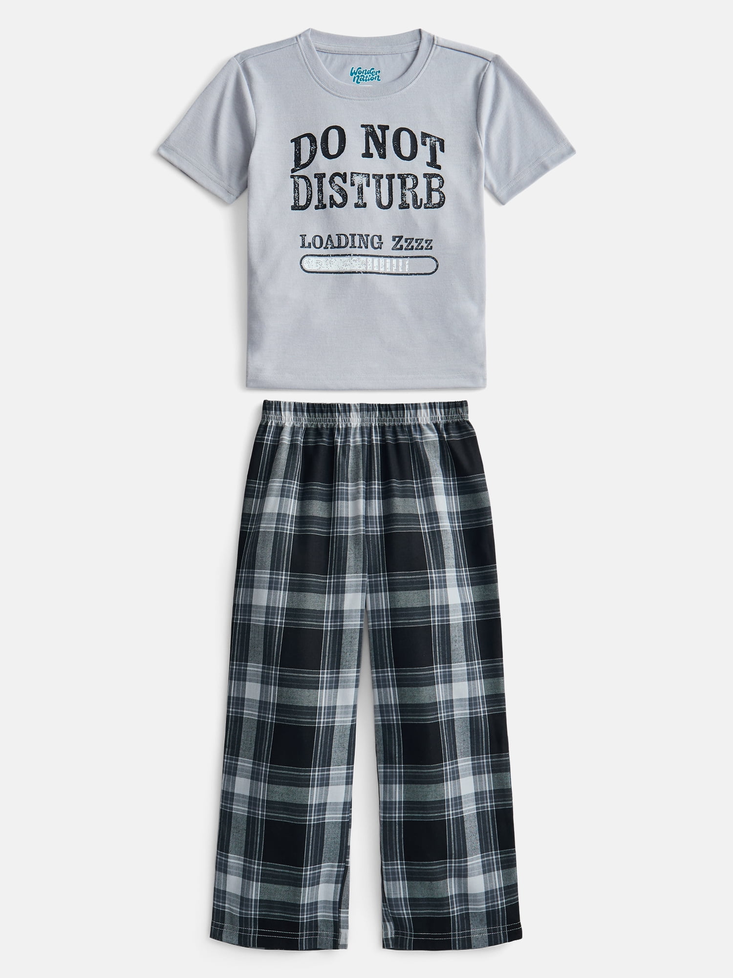 Wonder Nation Boys Short Sleeve Graphic Tee and Woven Wide Leg Pants Sleep Set, 2-Piece, Sizes 4-18