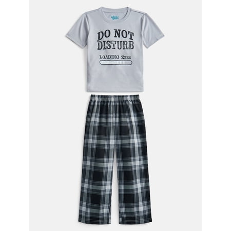 Wonder Nation Boys Short Sleeve Graphic Tee and Woven Wide Leg Pants Sleep Set, 2-Piece, Sizes 4-18